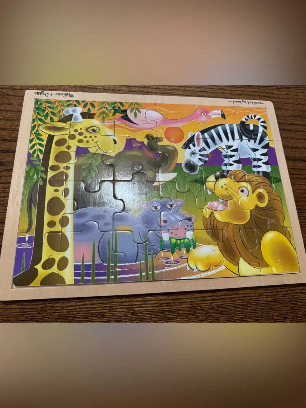 Melissa & Doug Bright Yellow, Purple and Green Safari Wooden Puzzle